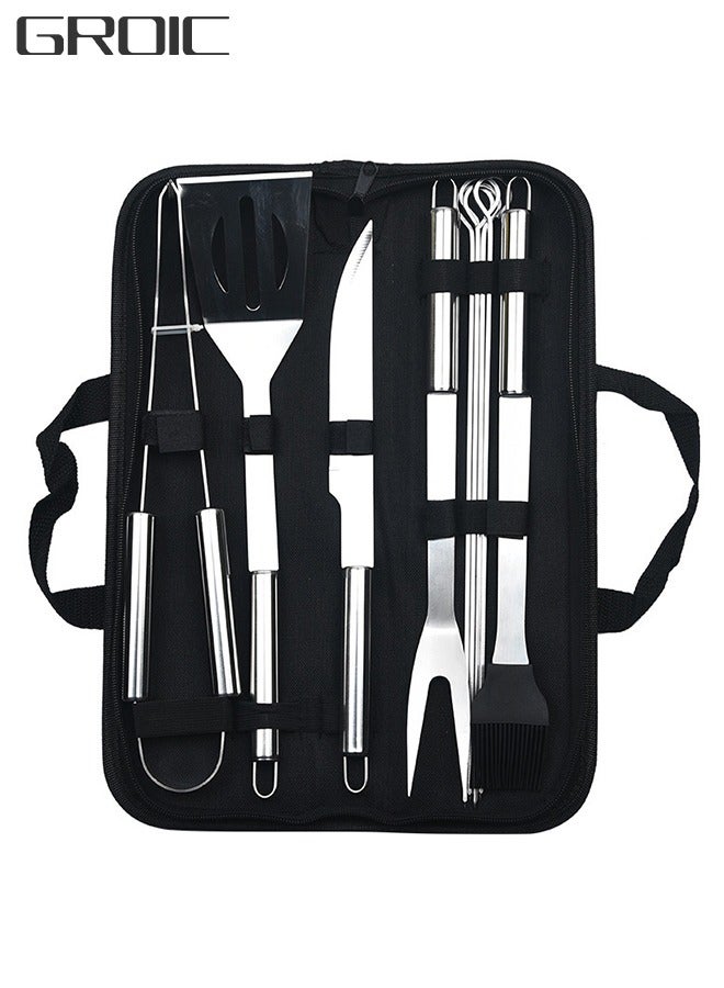 GROIC 9-Pieces BBQ Grill Tools Set with Extra Thick Stainless Steel Fork, Spatula,basting brush& Tongs Complete Grilling Accessories in Portable Bag - Image 1