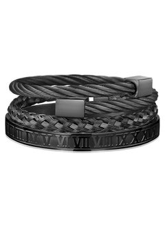 Stainless Steel Bracelets for Men Gold Roman Numeral Bangle Bracelet Twisted Cable Bracelet Adjustable Cuff Bracelet Mens Luxury Jewelry Bracelets Gifts 3PCS