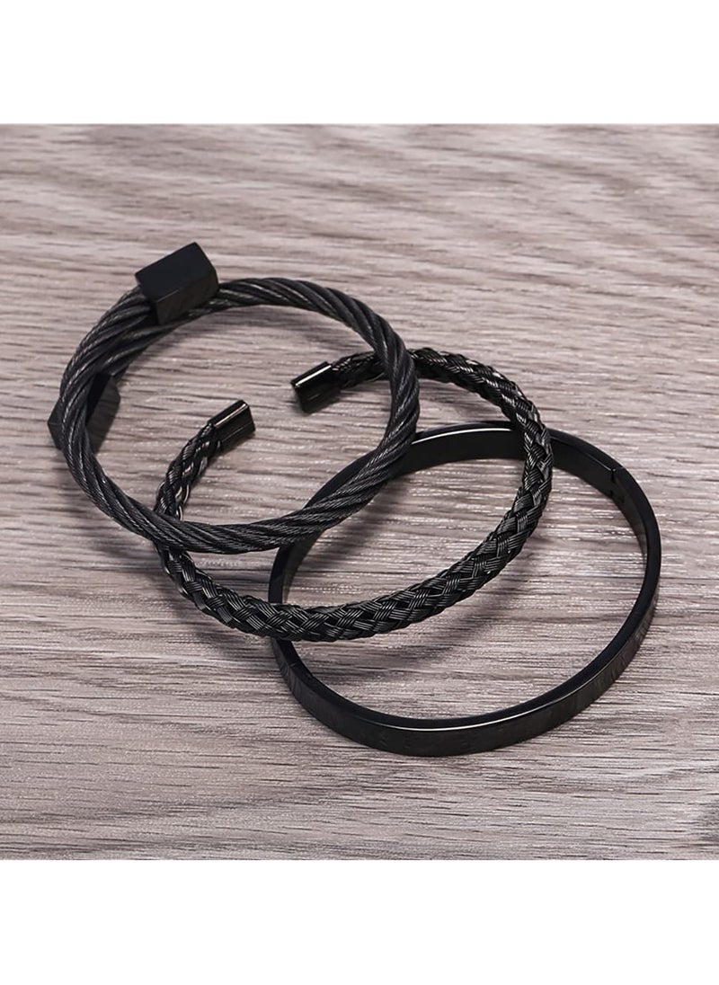 SYOSI - Stainless Steel Bracelets for Men Gold Roman Numeral Bangle Bracelet Twisted Cable Bracelet Adjustable Cuff Bracelet Mens Luxury Jewelry Bracelets Gifts 3PCS - Image 1
