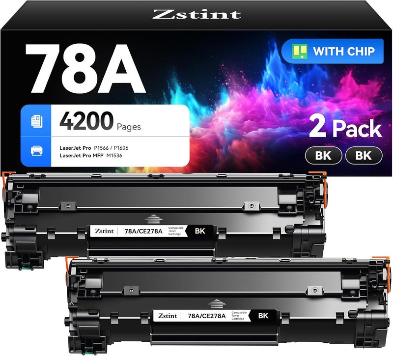 Zstint 78A Black Toner Cartridge 2-Pack High Yield with Chip Replacement for HP 78A CE278D CE278A Toner Cartridges Compatible with HP Laserjet Pro MFP M1536dnf P1606dn P1560 P1566 P1606 M1536 Series Printer - Image 1