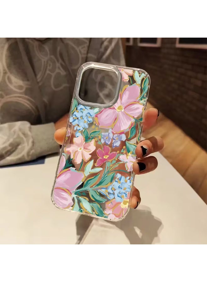 Temu Transparent phone case with a pink floral design, shockproof and scratch-resistant, compatible with iPhone 16 Pro - Image 2