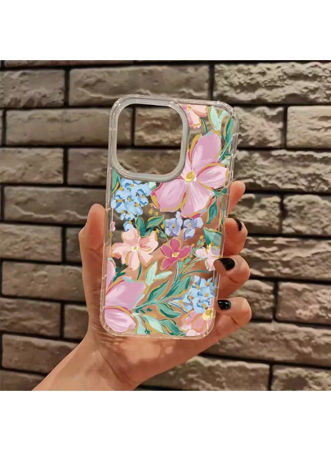 Temu Transparent phone case with a pink floral design, shockproof and scratch-resistant, compatible with iPhone 16 Pro - Image 1