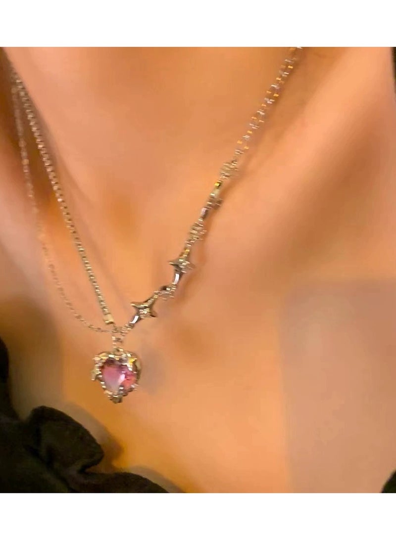 Goolsky Sweet & Cool Pink Diamond Heart Necklace for Women – Summer Trendy Choker & Collarbone Jewelry  - Image 1