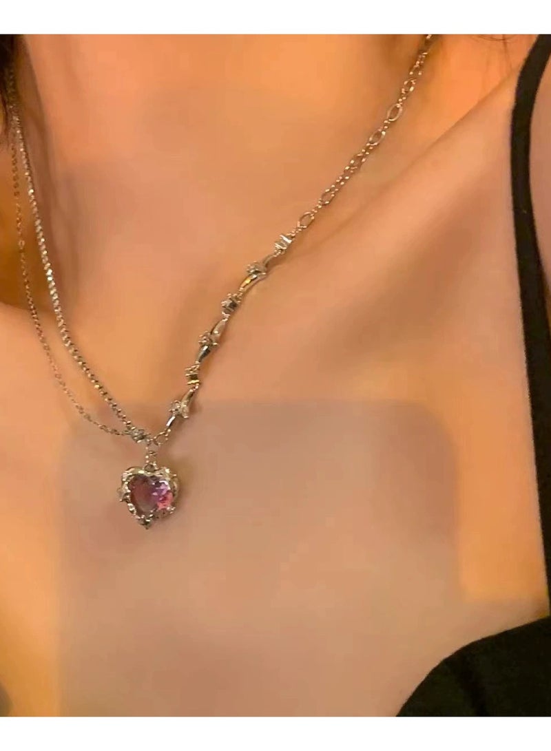 Goolsky Sweet & Cool Pink Diamond Heart Necklace for Women – Summer Trendy Choker & Collarbone Jewelry  - Image 3
