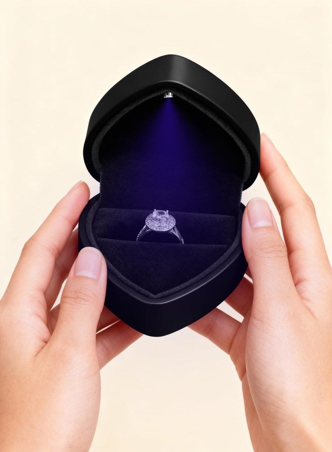 Hatori علبة خاتم خطوبة هاتوري بإضاءة LED، علبة مخملية على شكل قلب للمجوهرات، مثالية لخواتم الزفاف، والحفلات، وطلب الزواج، والذكرى السنوية، وأعياد الميلاد. - Image 5