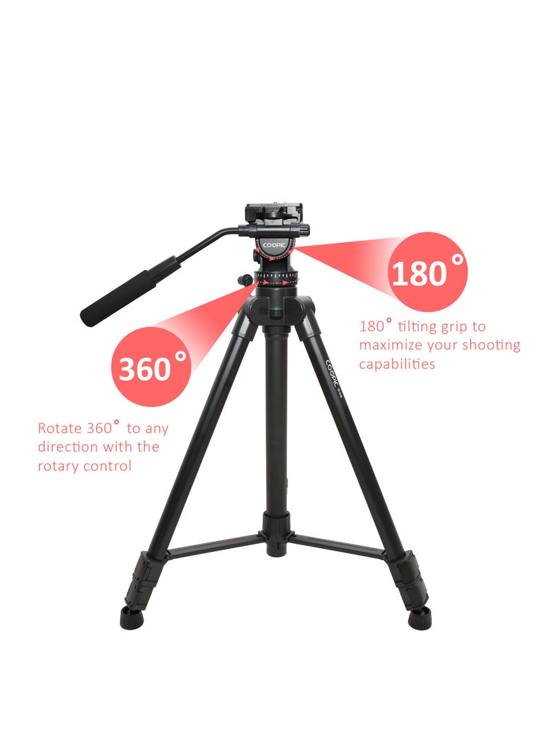 Coopic CP-VT05 Professional Video Tripod Max Height 167cm Platinum Aluminum Light Weight with Quick release Plate Fluid Video Pan Head, for DSLR & Video Cameras Max Load upto 10kg (Black) - Image 5