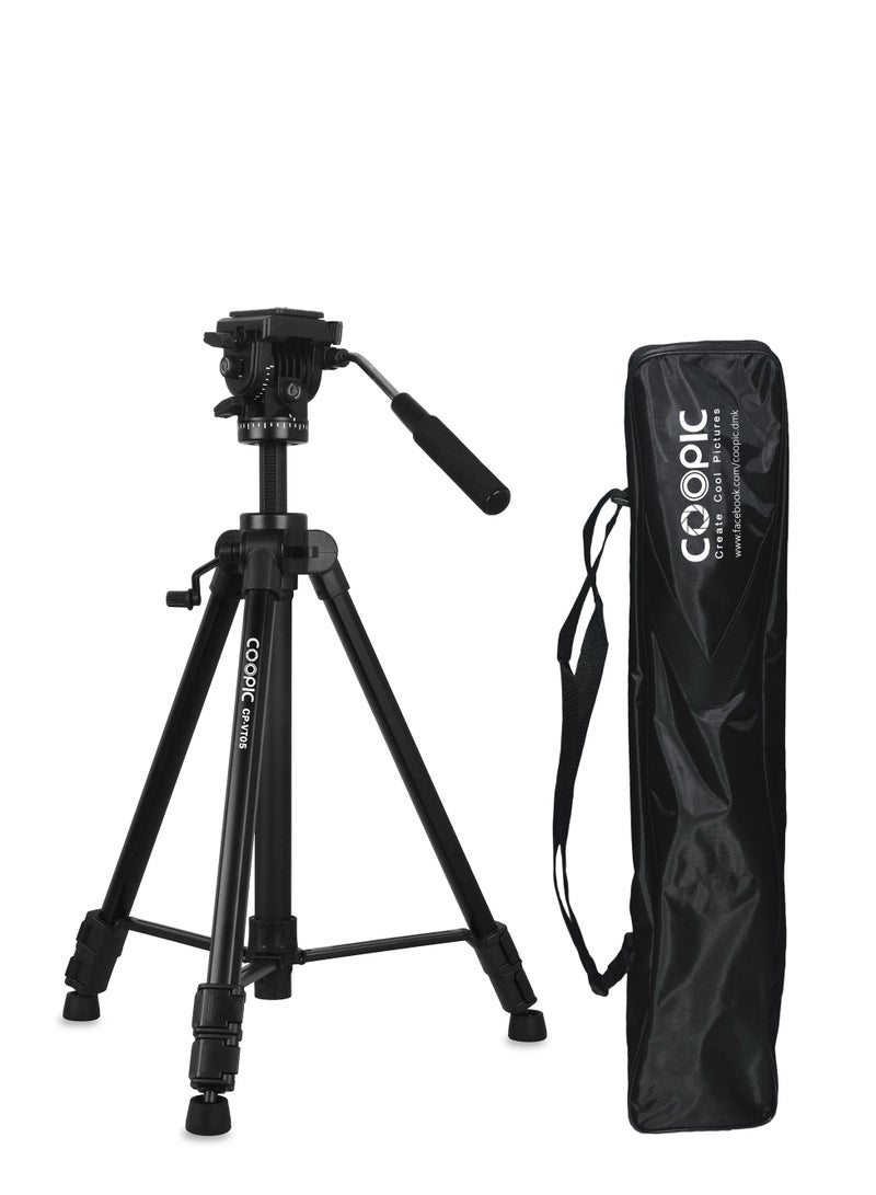 Coopic CP-VT05 Professional Video Tripod Max Height 167cm Platinum Aluminum Light Weight with Quick release Plate Fluid Video Pan Head, for DSLR & Video Cameras Max Load upto 10kg (Black) - Image 1