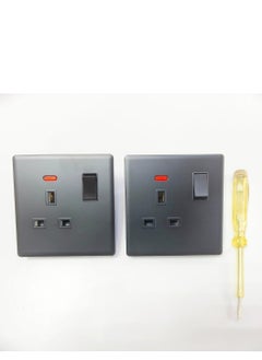 dss Switch & Socket Mat black Pack for 2 With Tester  - Image 1