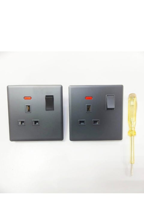 Switch & Socket Mat black Pack for 2 With Tester