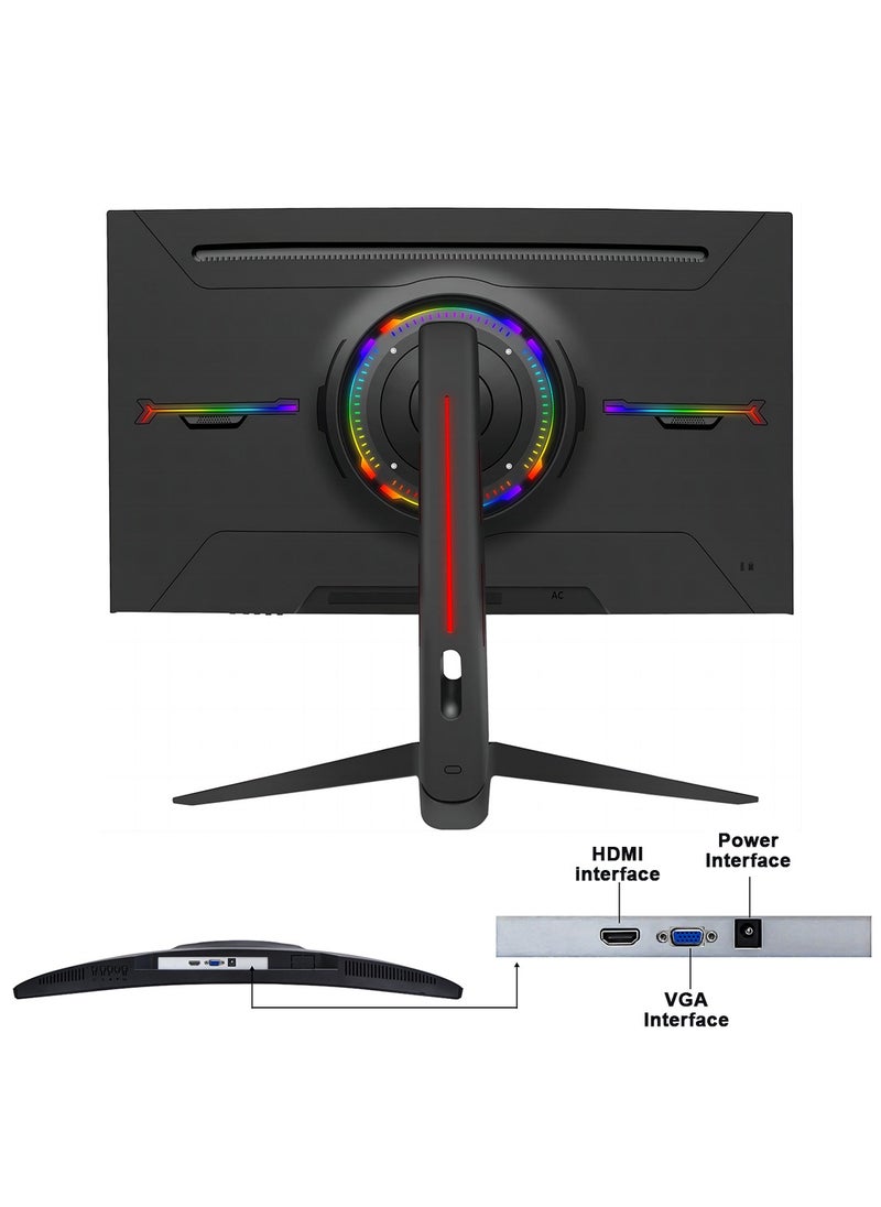 Glanfen - 27 Inch Curved Gaming Monitor 75Hz with LED Backlit,FHD 1920×1080 Computer Monitor 16:9 Wide HDR Display 1ms Response PC Monitor （HDMI+VGA）Black - Image 1