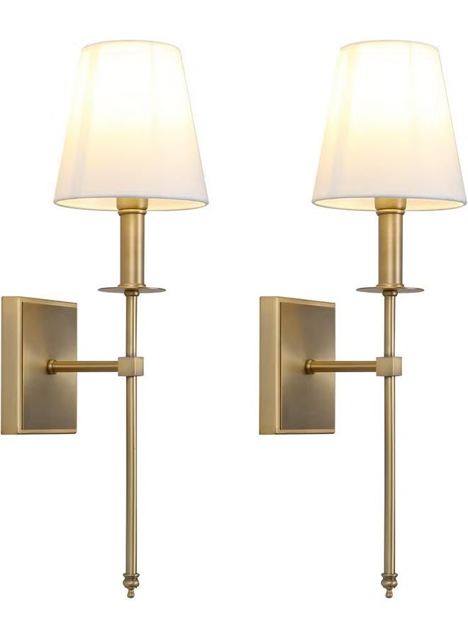 FUOE 2-Pack Smart Wall Lights, Rechargeable Battery LED Wall Lights with Remote Control, Gold Wireless Fabric Lampshade, Wall-Mounted Lights for Use in Mirrored Hallways, Kitchens, Bedrooms, Living Rooms, Bathrooms, etc. (Gold) - Image 1