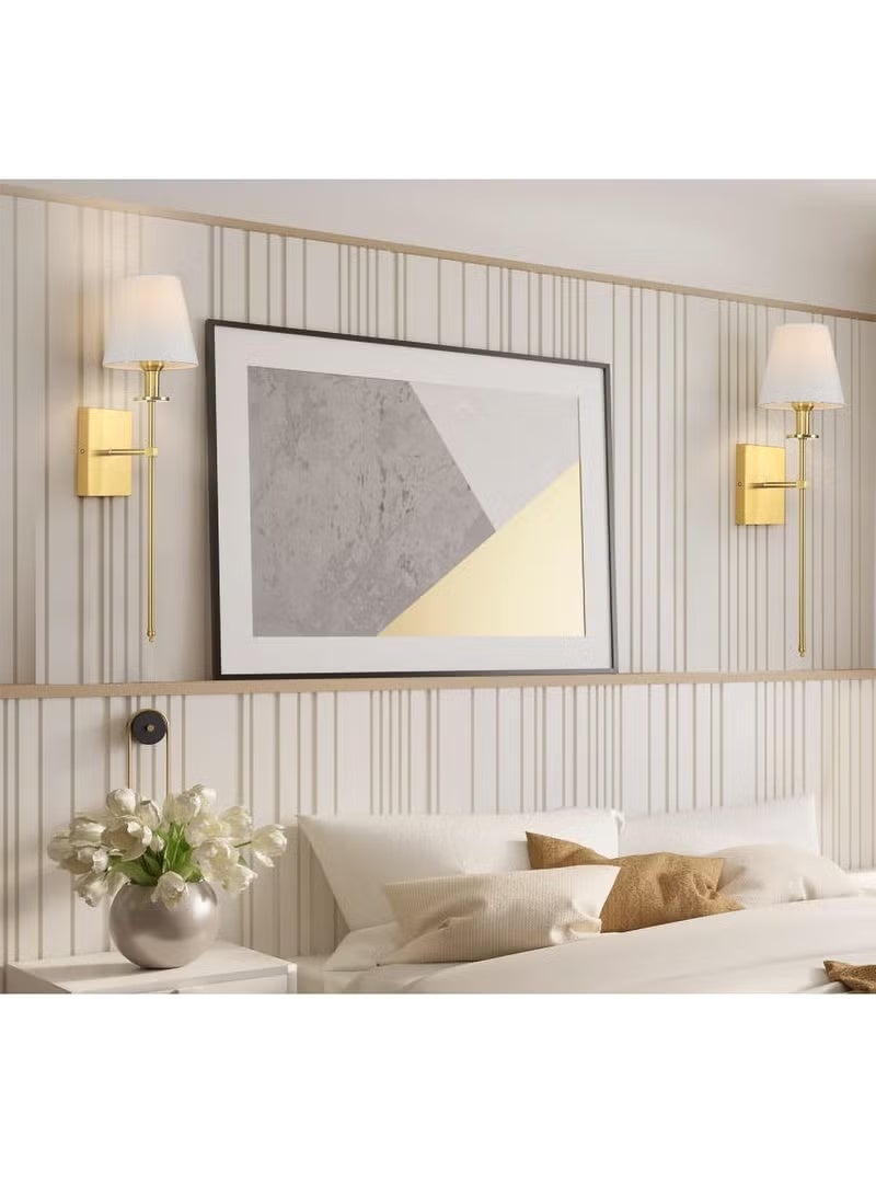 FUOE 2-Pack Smart Wall Lights, Rechargeable Battery LED Wall Lights with Remote Control, Gold Wireless Fabric Lampshade, Wall-Mounted Lights for Use in Mirrored Hallways, Kitchens, Bedrooms, Living Rooms, Bathrooms, etc. (Gold) - Image 2