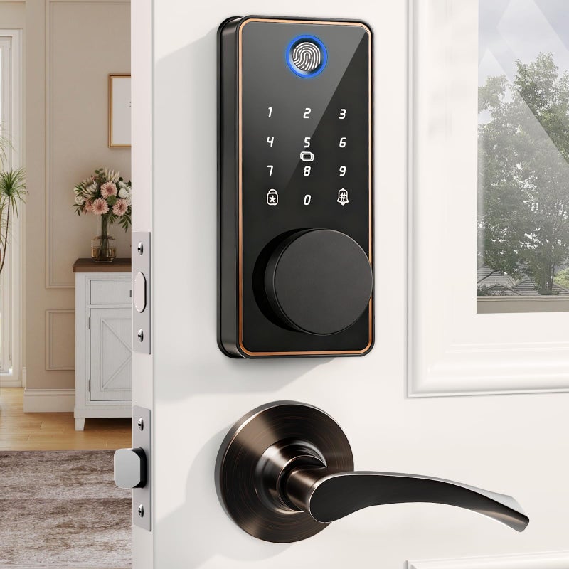 Biquole Keyless Entry Door Lock with 2 Lever Handles, Electronic Keypad Deadbolt, Auto & One Touch Lock,Smart Locks for Front Door, Easy Installation, App Control, Oil Rubbed Bronze - Image 1