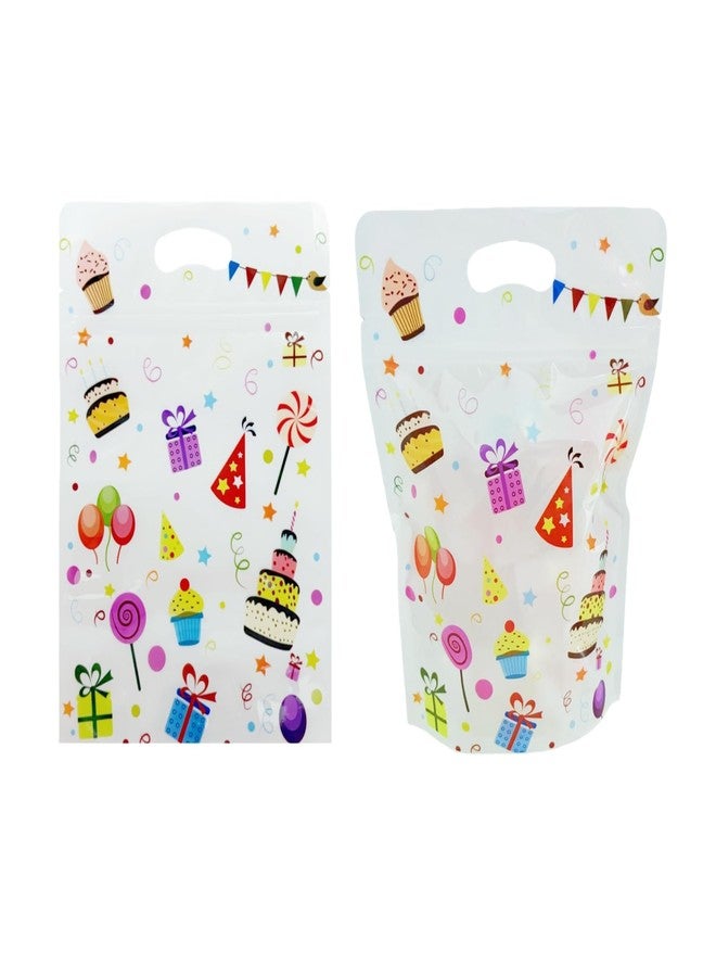 FERENLI 50 Pcs 6.1x8.8 inch Happy Birthday Gift Bags with Handle Stand up Resealable Birthday Pattern Plastic Bags for Snacks Cookies Candies Father's Day Birthday Party Favor Gift Wrap Supplies Decoration (White - Image 2