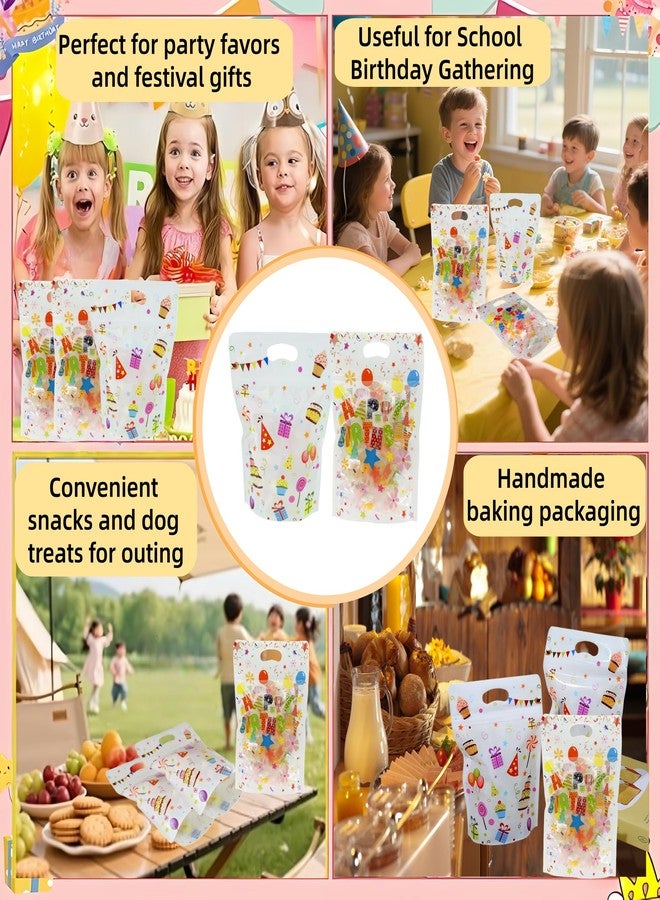 FERENLI 50 Pcs 6.1x8.8 inch Happy Birthday Gift Bags with Handle Stand up Resealable Birthday Pattern Plastic Bags for Snacks Cookies Candies Father's Day Birthday Party Favor Gift Wrap Supplies Decoration (White - Image 5