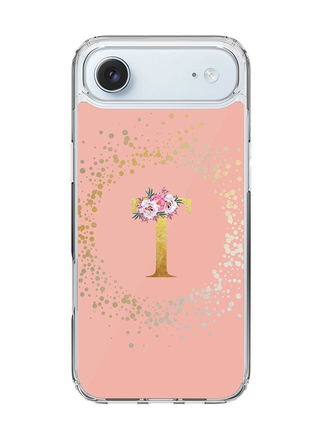 Stylizedd Classic Clear MagSafe Case for iPhone 17 Air , Hybrid Soft Case Flexible Edges Anti Drop TPU PC Gel Thin Transparent Cover [ Designed for iPhone 17 Air ] - Custom Monogram Initial Letter Floral Pattern Alphabet - T  (Rose Pink )