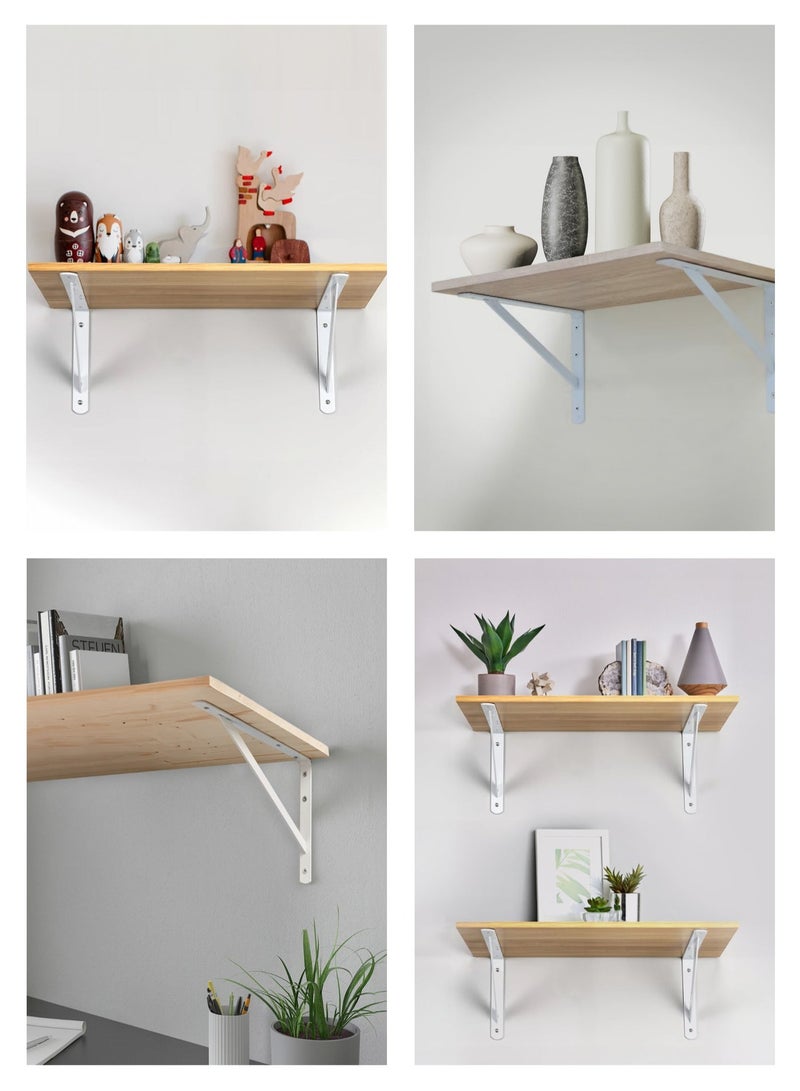 لوازم حامل رف 4 قطع أبيض - سم مع طقم براغي مكون من 22 قطعة مع مثبتات براغي مكونة من 22 قطعة - دعامات رفوف على شكل حرف L مع ثقوب حفر مسبقة للتثبيت السهل - مثالية للاستخدام في المطبخ، الكراج، والمكتب - Image 4