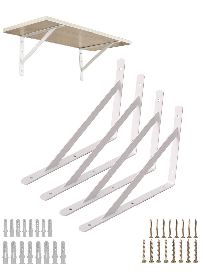 لوازم حامل رف 4 قطع أبيض - سم مع طقم براغي مكون من 22 قطعة مع مثبتات براغي مكونة من 22 قطعة - دعامات رفوف على شكل حرف L مع ثقوب حفر مسبقة للتثبيت السهل - مثالية للاستخدام في المطبخ، الكراج، والمكتب - Image 1