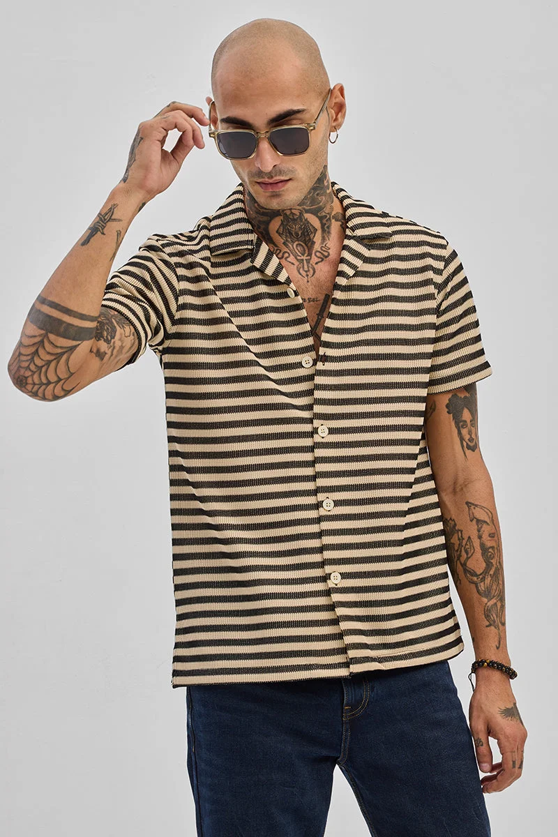SNITCH Beige Textured Stripes Shirt