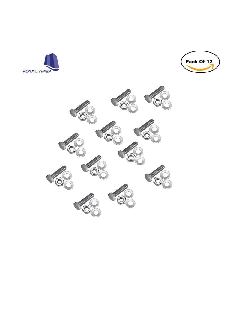 Generic 12 pcs Hex Head Screw Bolts Nuts & Washers Fully Thread GI Plain Finish Bolt Set. (10, 20MM)  - Image 1