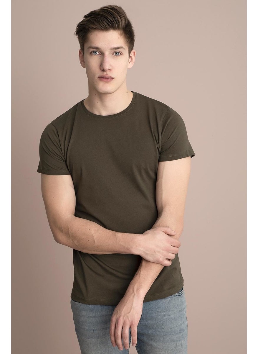 Tenda Moda - Tena Moda Men's Khaki Crew Neck Basic T-Shirt - Image 1