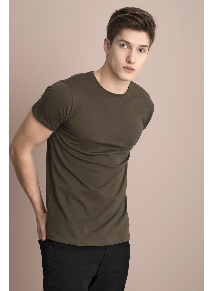 Tenda Moda - Tena Moda Men's Khaki Crew Neck Basic T-Shirt - Image 1