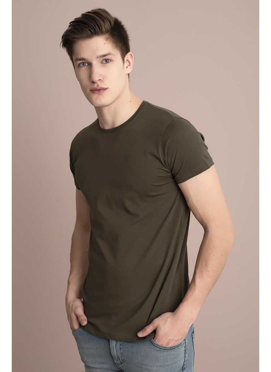 Tenda Moda - Tena Moda Men's Khaki Crew Neck Basic T-Shirt - Image 1