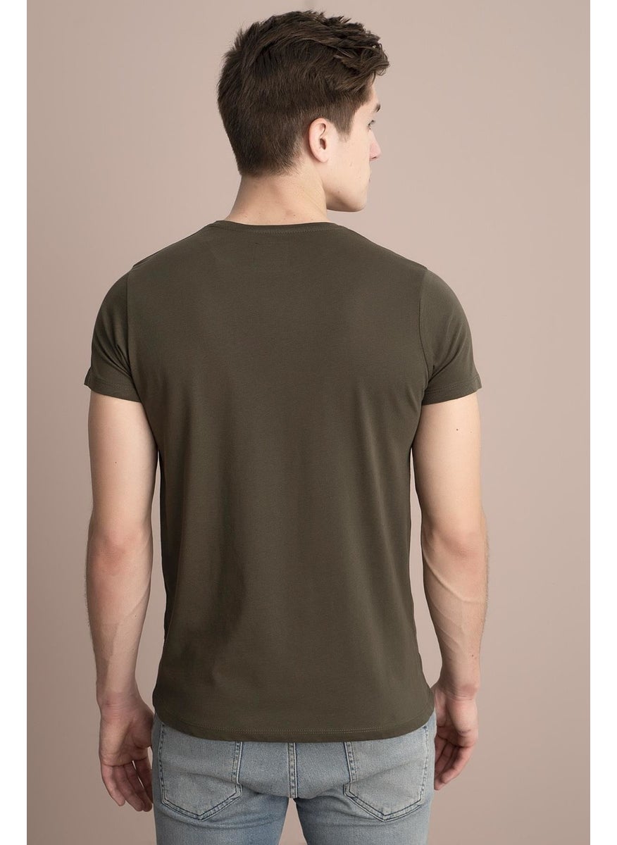 Tenda Moda - Tena Moda Men's Khaki Crew Neck Basic T-Shirt - Image 1