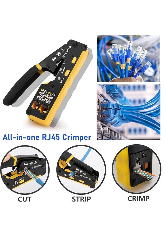 Beauenty RJ45 Crimp Tool Pass Through Connector End With Cat6 Crimping Tool Kit for RJ45 RJ12 Regular,50 Cat6 straight-through connectors, 50Pcs Covers and Mini Wire Stripper (B) - Image 2