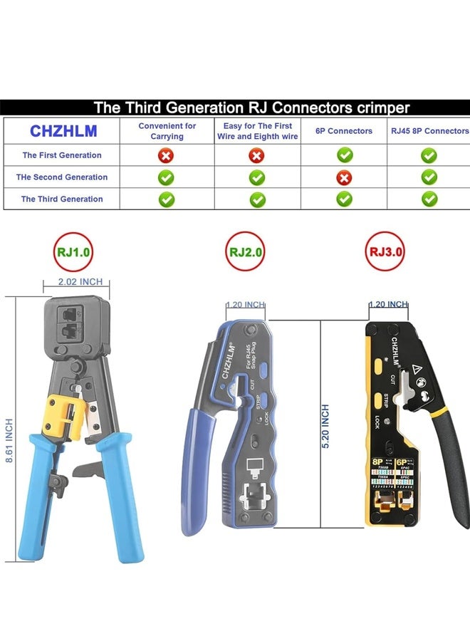 Beauenty RJ45 Crimp Tool Pass Through Connector End With Cat6 Crimping Tool Kit for RJ45 RJ12 Regular,50 Cat6 straight-through connectors, 50Pcs Covers and Mini Wire Stripper (B) - Image 4