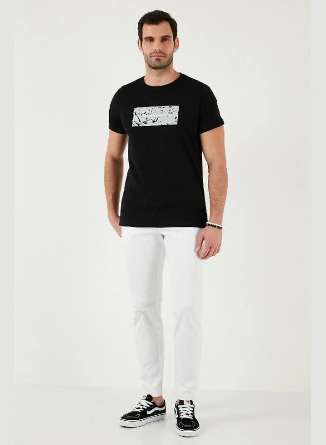 Buratti Buratti Cotton Slim Fit Crew Neck Printed T Shirt Men's T SHIRT 541TOLIVE