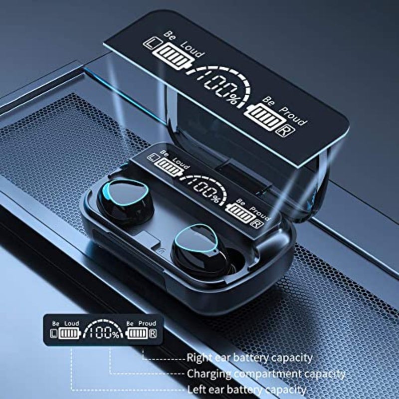 Wireless earbuds for running and exercise, silicone ear tips, black, Bluetooth 5.1 auto pairing with true wireless stereo HiFi sound and smart LED display charging case - Image 2