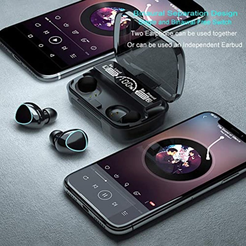 Wireless earbuds for running and exercise, silicone ear tips, black, Bluetooth 5.1 auto pairing with true wireless stereo HiFi sound and smart LED display charging case - Image 5