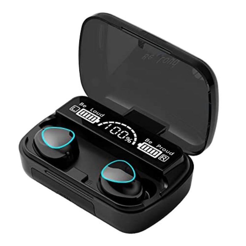 Wireless earbuds for running and exercise, silicone ear tips, black, Bluetooth 5.1 auto pairing with true wireless stereo HiFi sound and smart LED display charging case - Image 1