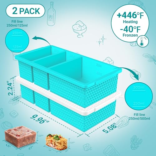 Doasuwish Silicone Freezer Trays with Lid (2-Pack), 1-Cup & 2-Cup Silicone Freezer Molds, Stackable Soup Cubes Freezer Tray with Lid for Portion Control,Food Storage & Meal Prep, Oven & Dishwasher Safe - Image 2