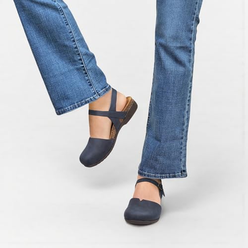 PARTY Closed Toe Sandals Women, Barefoot Arch Support Flat Sandals for Office Work and Travel with Comfortable Cork Footbed,NAVY,8 - Image 4