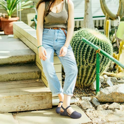 PARTY Closed Toe Sandals Women, Barefoot Arch Support Flat Sandals for Office Work and Travel with Comfortable Cork Footbed,NAVY,8 - Image 2