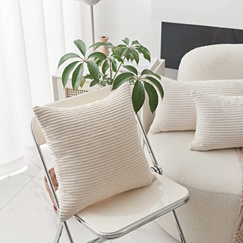 Guffaw / Corduroy/Stripped/Luxury 340 TC Cushion Covers Standard Size 16"X16" Inches (Creamy Cheese, 5) - Image 3