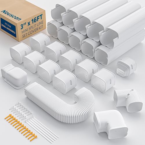 Nouscan 3" 16Ft Mini Split Line Set Cover with Flexible Duct, Upgrade PP Decorative Minisplit Lineset Cover Kit, Paintable for Mini Split, Air Conditioner, Central AC, HVAC and Heat Pumps, White - Image 1