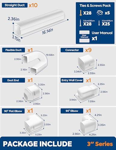 Nouscan 3" 16Ft Mini Split Line Set Cover with Flexible Duct, Upgrade PP Decorative Minisplit Lineset Cover Kit, Paintable for Mini Split, Air Conditioner, Central AC, HVAC and Heat Pumps, White - Image 4