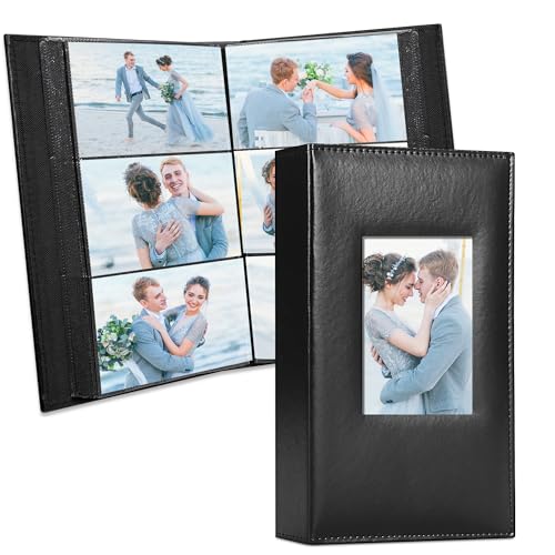 Vienrose Photo Album 4x6 300 Photos Leather Cover Picture Book with 300 Horizontal Pockets, Slip-in Picture Albums for Wedding Baby Vacation, Black - Image 1