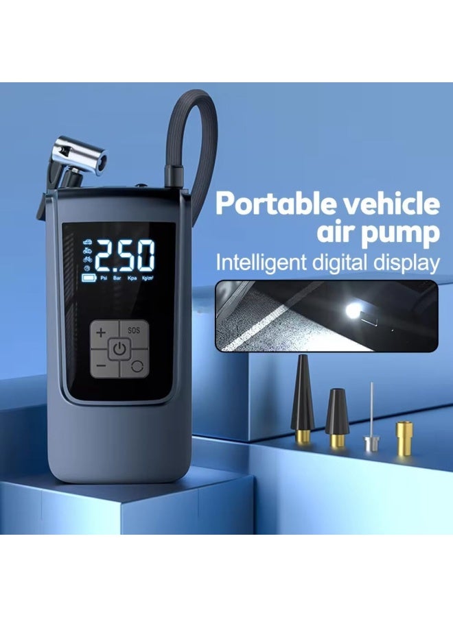 مضخة هواء محمولة لتضخيم الإطارات - 150PSI مع مقياس ضغط الإطارات، ضاغط هواء قابل لإعادة الشحن 2000mAh، مضخة كهربائية مع شاشة فلاش LED، مع مجموعة فوهات للسيارات، الدراجات، الكرات - Image 2