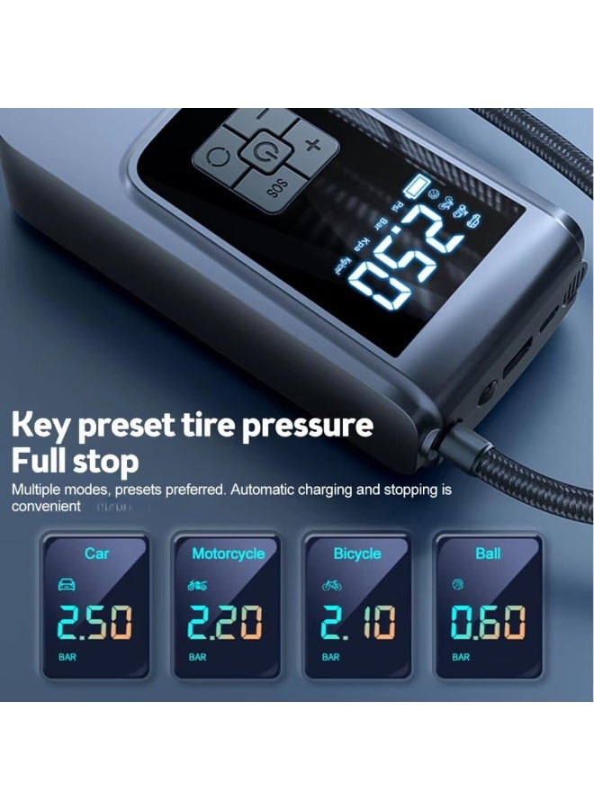مضخة هواء محمولة لتضخيم الإطارات - 150PSI مع مقياس ضغط الإطارات، ضاغط هواء قابل لإعادة الشحن 2000mAh، مضخة كهربائية مع شاشة فلاش LED، مع مجموعة فوهات للسيارات، الدراجات، الكرات - Image 3