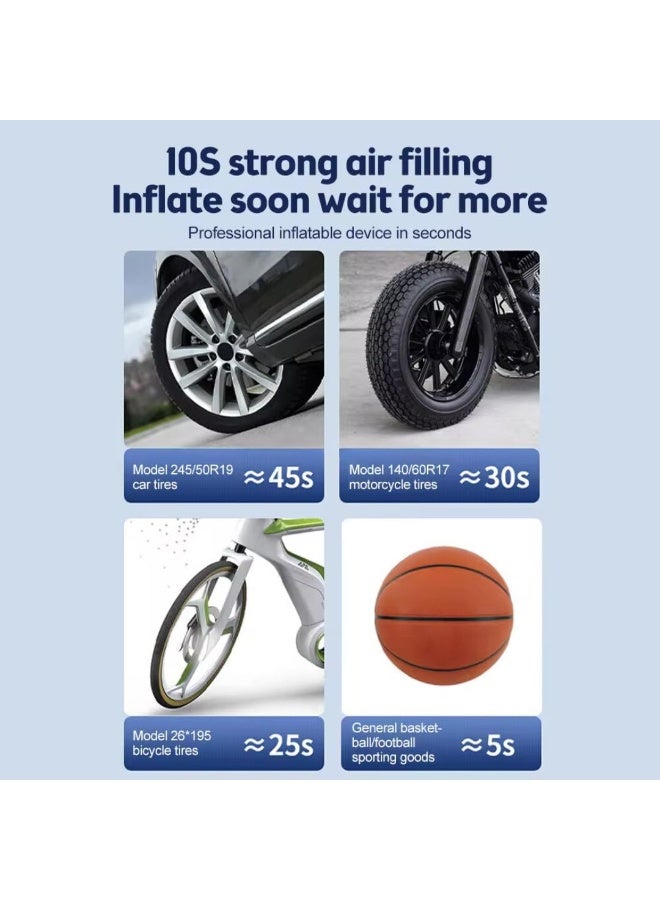 مضخة هواء محمولة لتضخيم الإطارات - 150PSI مع مقياس ضغط الإطارات، ضاغط هواء قابل لإعادة الشحن 2000mAh، مضخة كهربائية مع شاشة فلاش LED، مع مجموعة فوهات للسيارات، الدراجات، الكرات - Image 4