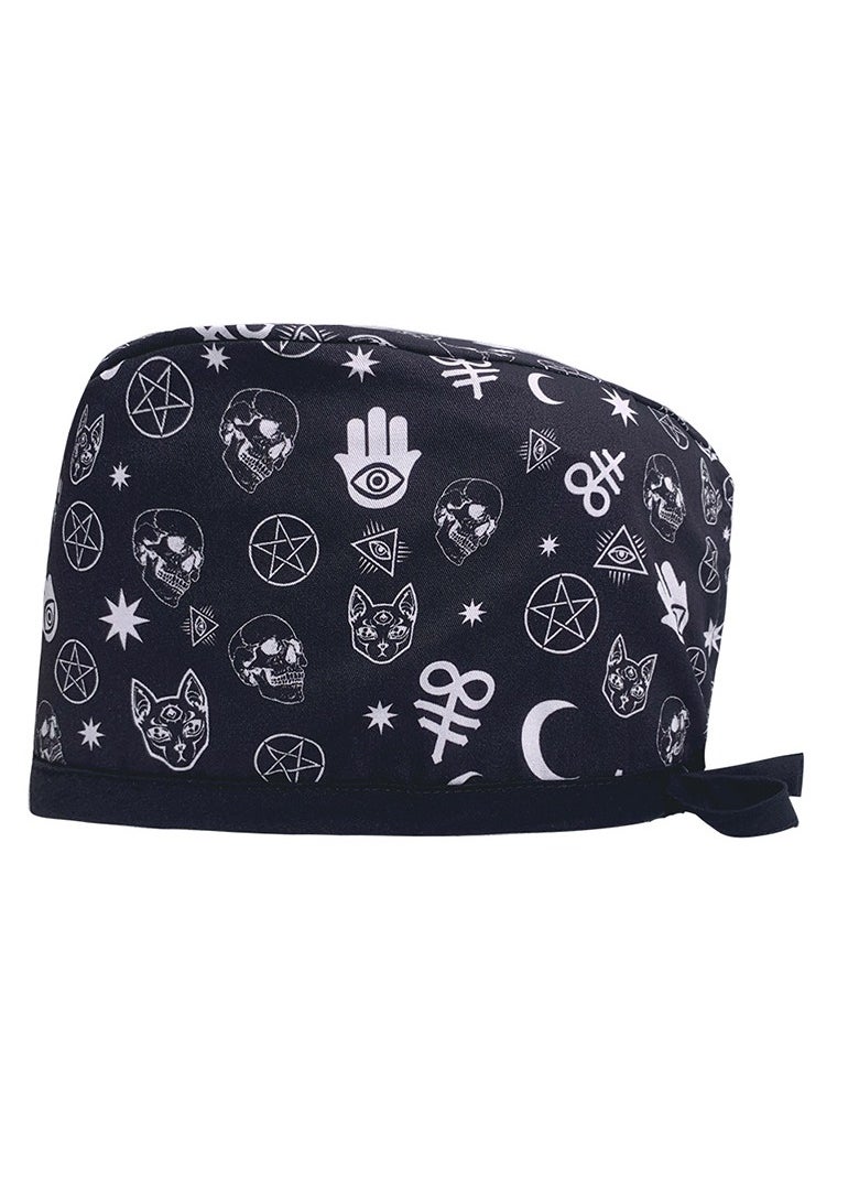 KUYING Cotton Printed Surgical Cap Strap Adjustable Medical Work Cap 