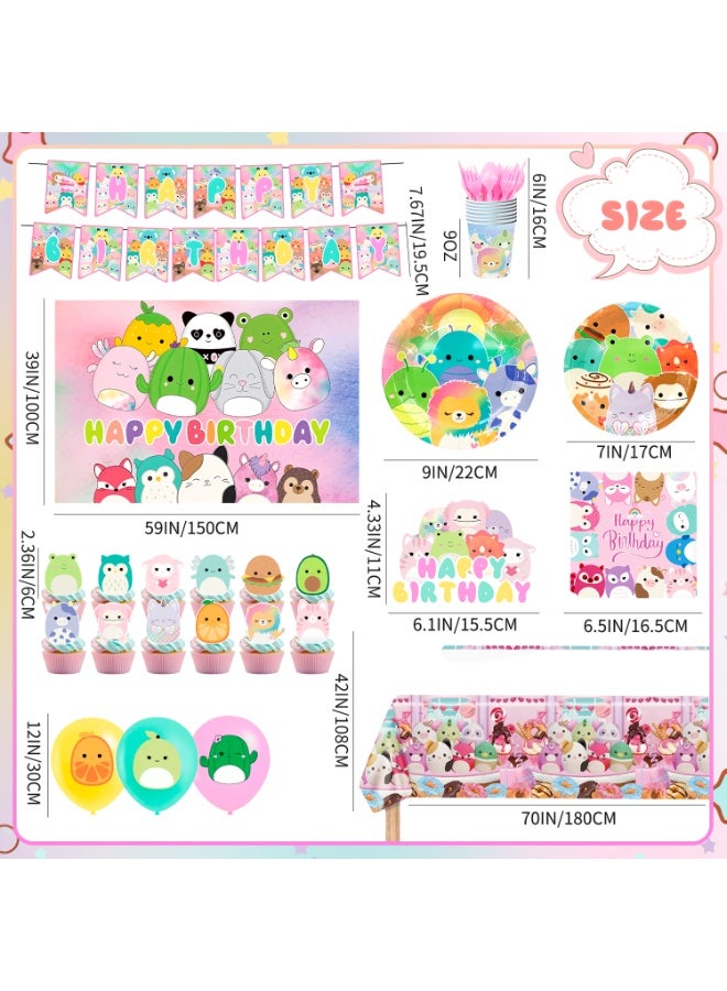 ILovhaprty Squishmallow Birthday Party Decorations for 10 Guests, 112pcs Squishmallow Party Tableware Set - Backdrop Balloon Banner Tablecloth Cake Toppers etc Squishmallow Party Supplies - Image 2