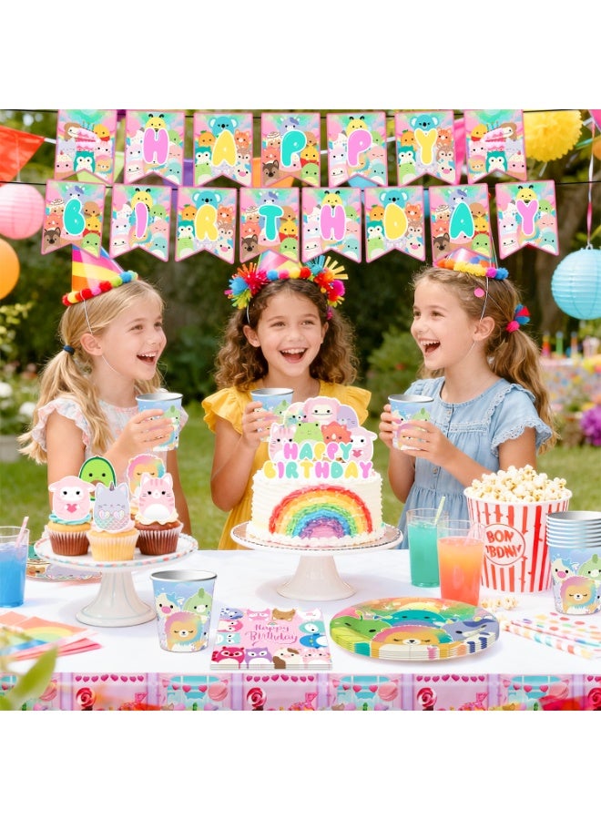 ILovhaprty Squishmallow Birthday Party Decorations for 10 Guests, 112pcs Squishmallow Party Tableware Set - Backdrop Balloon Banner Tablecloth Cake Toppers etc Squishmallow Party Supplies - Image 5