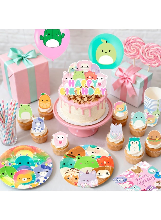 ILovhaprty Squishmallow Birthday Party Decorations for 10 Guests, 112pcs Squishmallow Party Tableware Set - Backdrop Balloon Banner Tablecloth Cake Toppers etc Squishmallow Party Supplies - Image 4