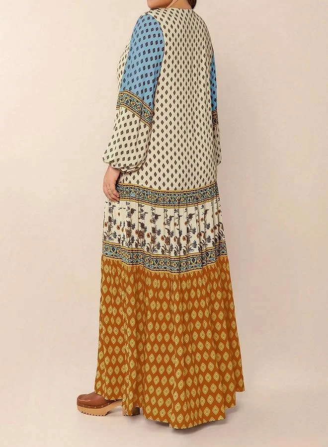 تايك تو فستان طويل بنمط كتل الالوان وطبعة بوهيمية