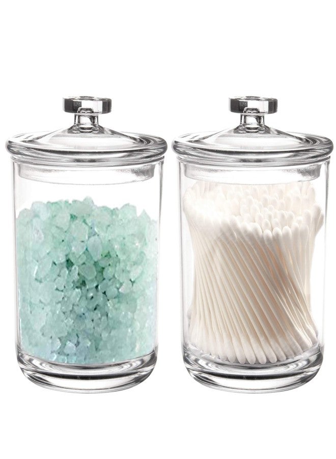 Youngever 2 Pack 15 Ounce Clear Plastic Apothecary Jars, Qtip Holder, Cotton Swab Holder, Bathroom Vanity Organizer for Cotton Balls, Cotton Swab, Qtips - Image 1
